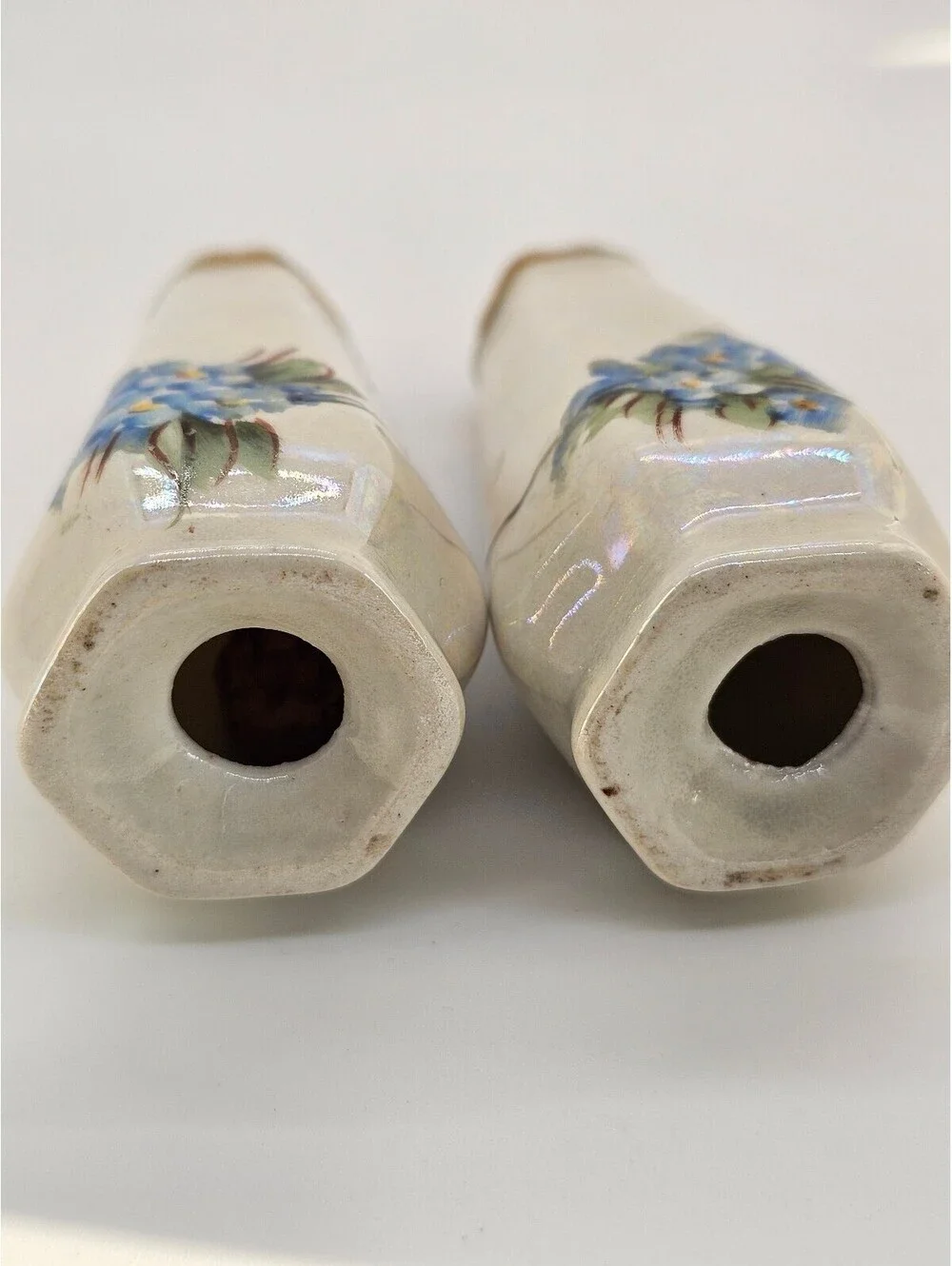 Vintage Lusterware Salt & Pepper Shaker | Hand-Painted Blue Forget-Me-Not Floral
